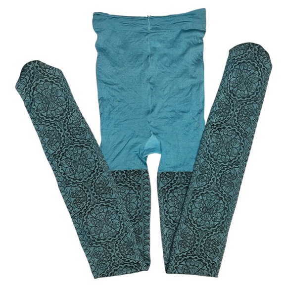 🟣Teal & Black Colorblock Tights – Size M/L - Picture 2 of 2